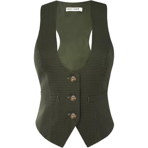 GRACE KARIN Women’s Suit Vest Top, Dressy Casual Sleeveless Button Waistcoat, Fromal Steampunk Blazer for Work Office(Army Green)