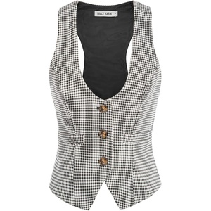 GRACE KARIN Women’s Suit Vest Top, Dressy Casual Sleeveless Button Waistcoat, Fromal Steampunk Blazer for Work Office(Black Plaid)