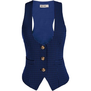 GRACE KARIN Women’s Suit Vest Top, Dressy Casual Sleeveless Button Waistcoat, Fromal Steampunk Blazer for Work Office(Blue Plaid)