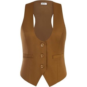 GRACE KARIN Women’s Suit Vest Top, Dressy Casual Sleeveless Button Waistcoat, Fromal Steampunk Blazer for Work Office(Brown)