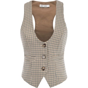 GRACE KARIN Women’s Suit Vest Top, Dressy Casual Sleeveless Button Waistcoat, Fromal Steampunk Blazer for Work Office(Brown Plaid)