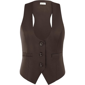 GRACE KARIN Women’s Suit Vest Top, Dressy Casual Sleeveless Button Waistcoat, Fromal Steampunk Blazer for Work Office(Chocolate Brown)