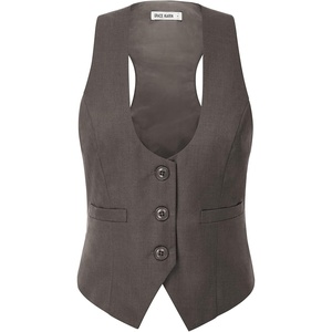 GRACE KARIN Women’s Suit Vest Top, Dressy Casual Sleeveless Button Waistcoat, Fromal Steampunk Blazer for Work Office(Gray Brown)