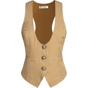 GRACE KARIN Women’s Suit Vest Top, Dressy Casual Sleeveless Button Waistcoat, Fromal Steampunk Blazer for Work Office(Khaki Plaid)
