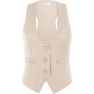 GRACE KARIN Women’s Suit Vest Top, Dressy Casual Sleeveless Button Waistcoat, Fromal Steampunk Blazer for Work Office(Light Apricot)