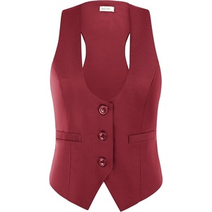 GRACE KARIN Women’s Suit Vest Top, Dressy Casual Sleeveless Button Waistcoat, Fromal Steampunk Blazer for Work Office(Maroon)
