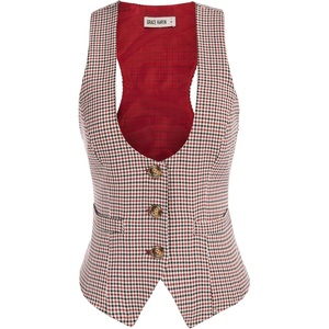 GRACE KARIN Women’s Suit Vest Top, Dressy Casual Sleeveless Button Waistcoat, Fromal Steampunk Blazer for Work Office(Plaid Red)