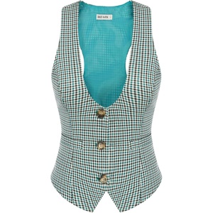 GRACE KARIN Women’s Suit Vest Top, Dressy Casual Sleeveless Button Waistcoat, Fromal Steampunk Blazer for Work Office(Plaid Teal)