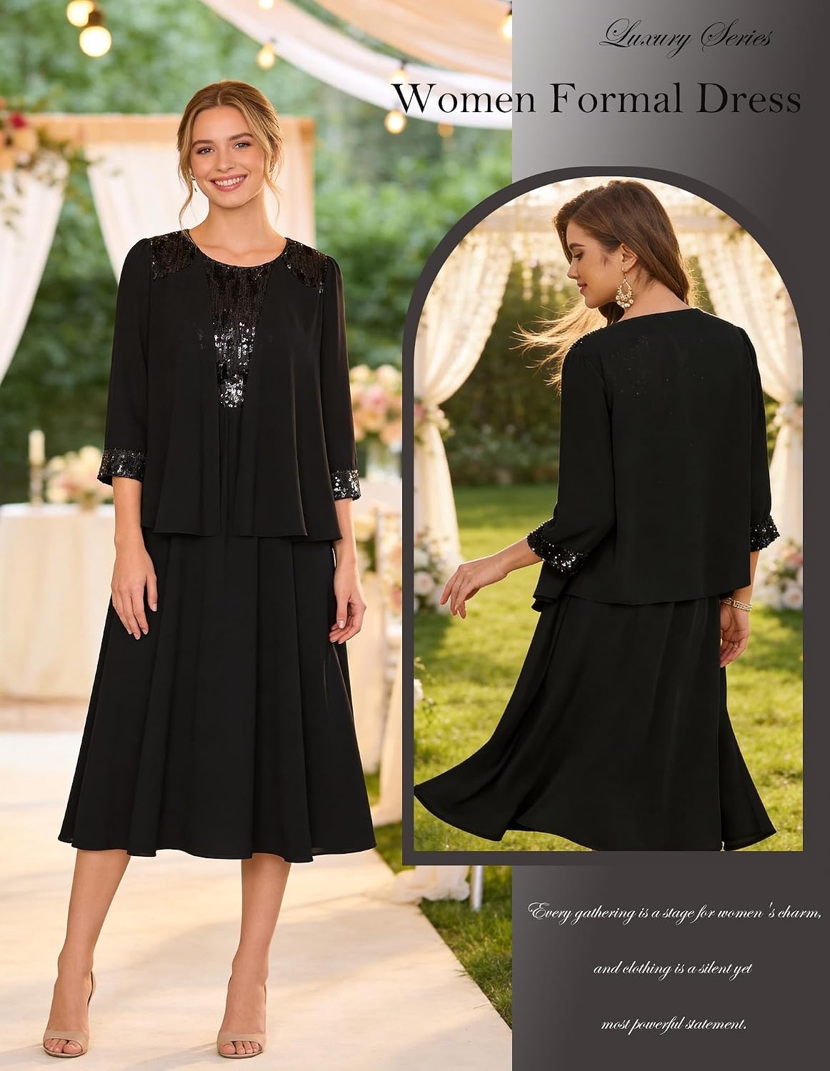 image:imageGRACE KARIN Formal Wedding Guest Dress Sequin Mother of The Bride DressesBlack
