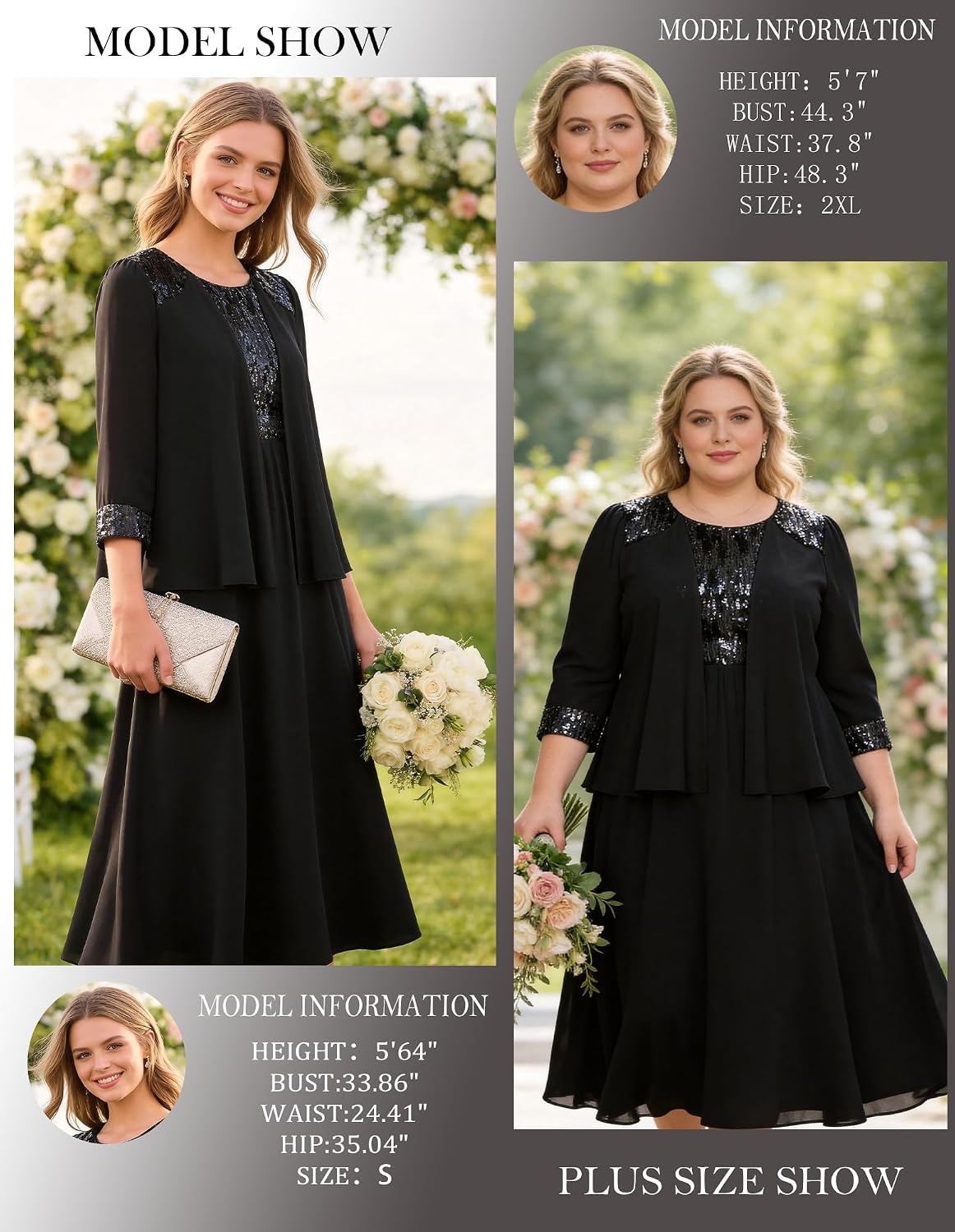 image:imageGRACE KARIN Formal Wedding Guest Dress Sequin Mother of The Bride DressesBlack