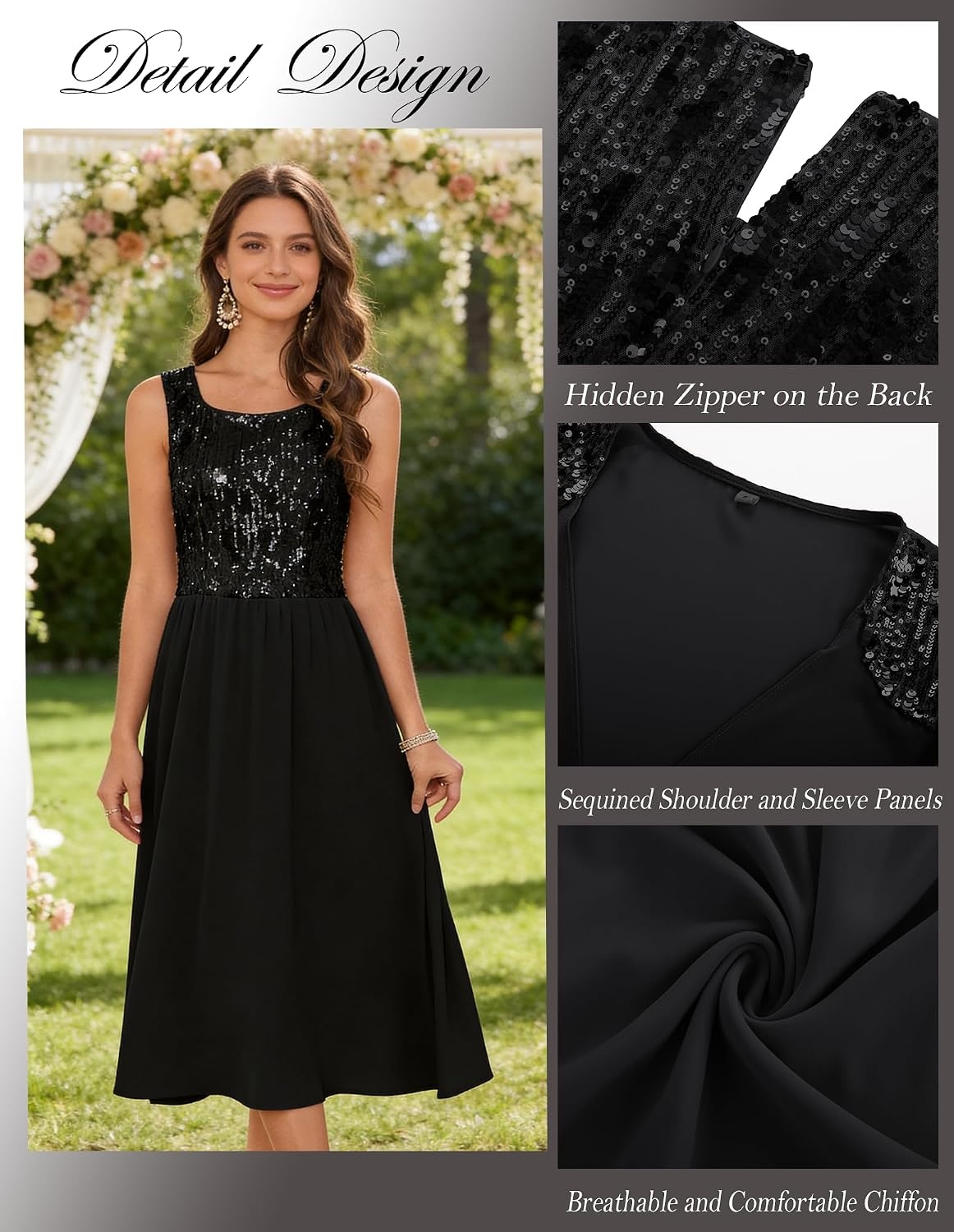 image:imageGRACE KARIN Formal Wedding Guest Dress Sequin Mother of The Bride DressesBlack