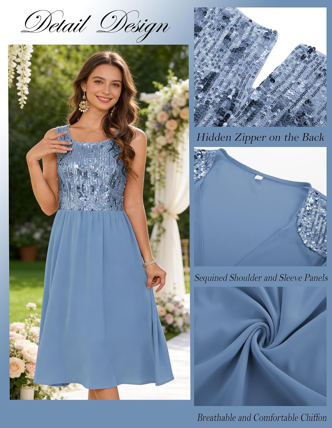 image:imageGRACE KARIN Formal Wedding Guest Dress Sequin Mother of The Bride DressesBlue Gray