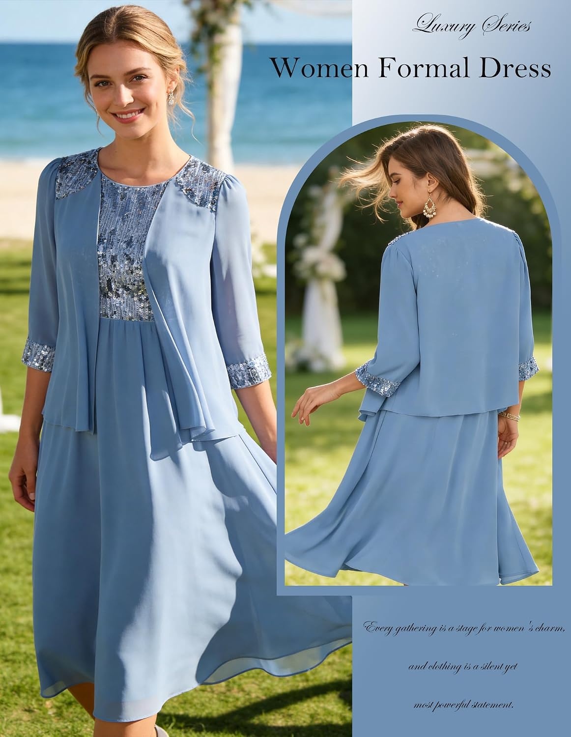 image:imageGRACE KARIN Formal Wedding Guest Dress Sequin Mother of The Bride DressesBlue Gray
