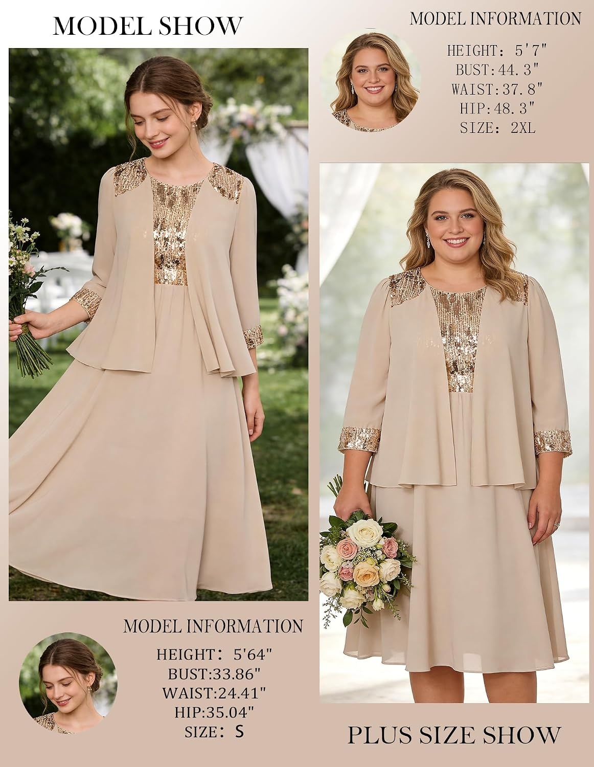 image:imageGRACE KARIN Formal Wedding Guest Dress Sequin Mother of The Bride DressesChampagne
