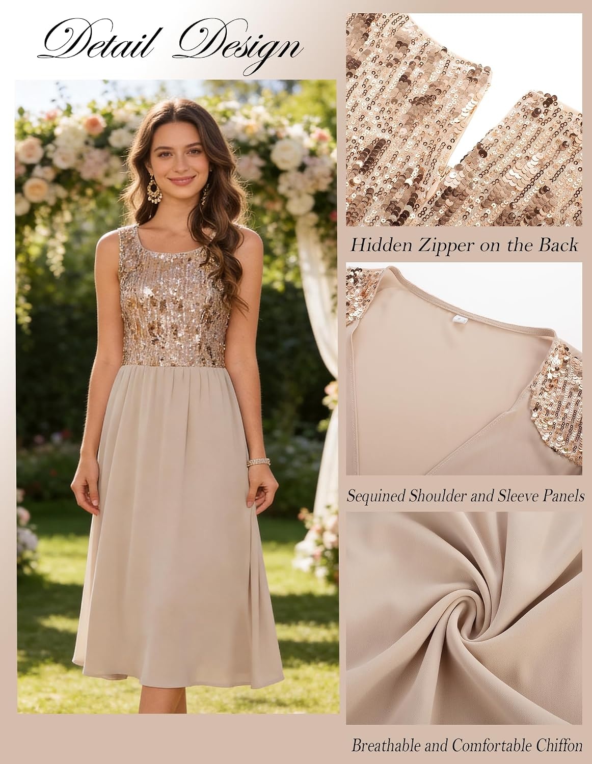 image:imageGRACE KARIN Formal Wedding Guest Dress Sequin Mother of The Bride DressesChampagne