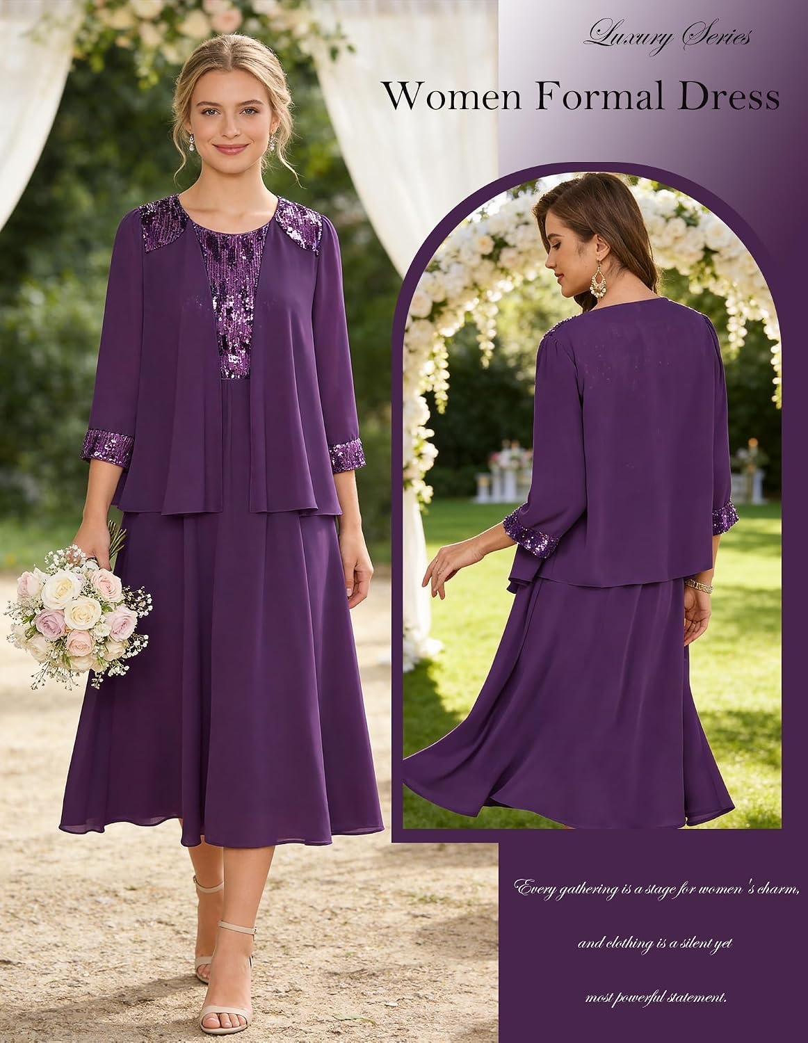image:imageGRACE KARIN Formal Wedding Guest Dress Sequin Mother of The Bride DressesDark Purple