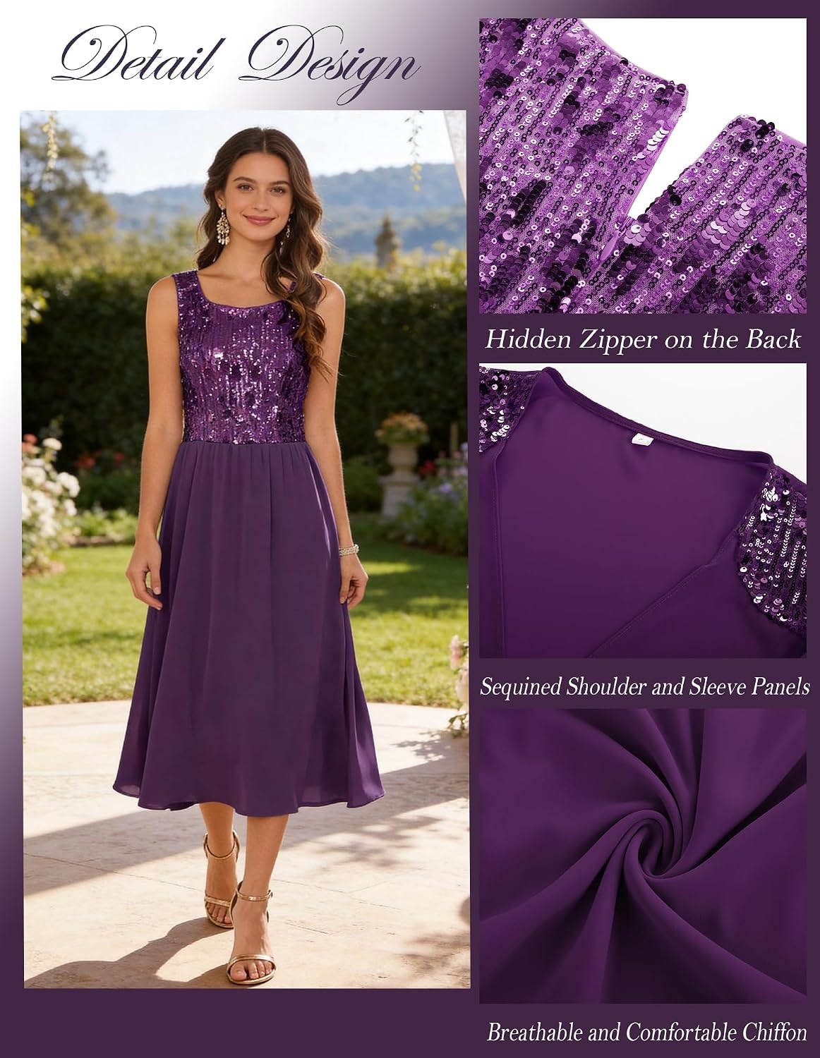 image:imageGRACE KARIN Formal Wedding Guest Dress Sequin Mother of The Bride DressesDark Purple
