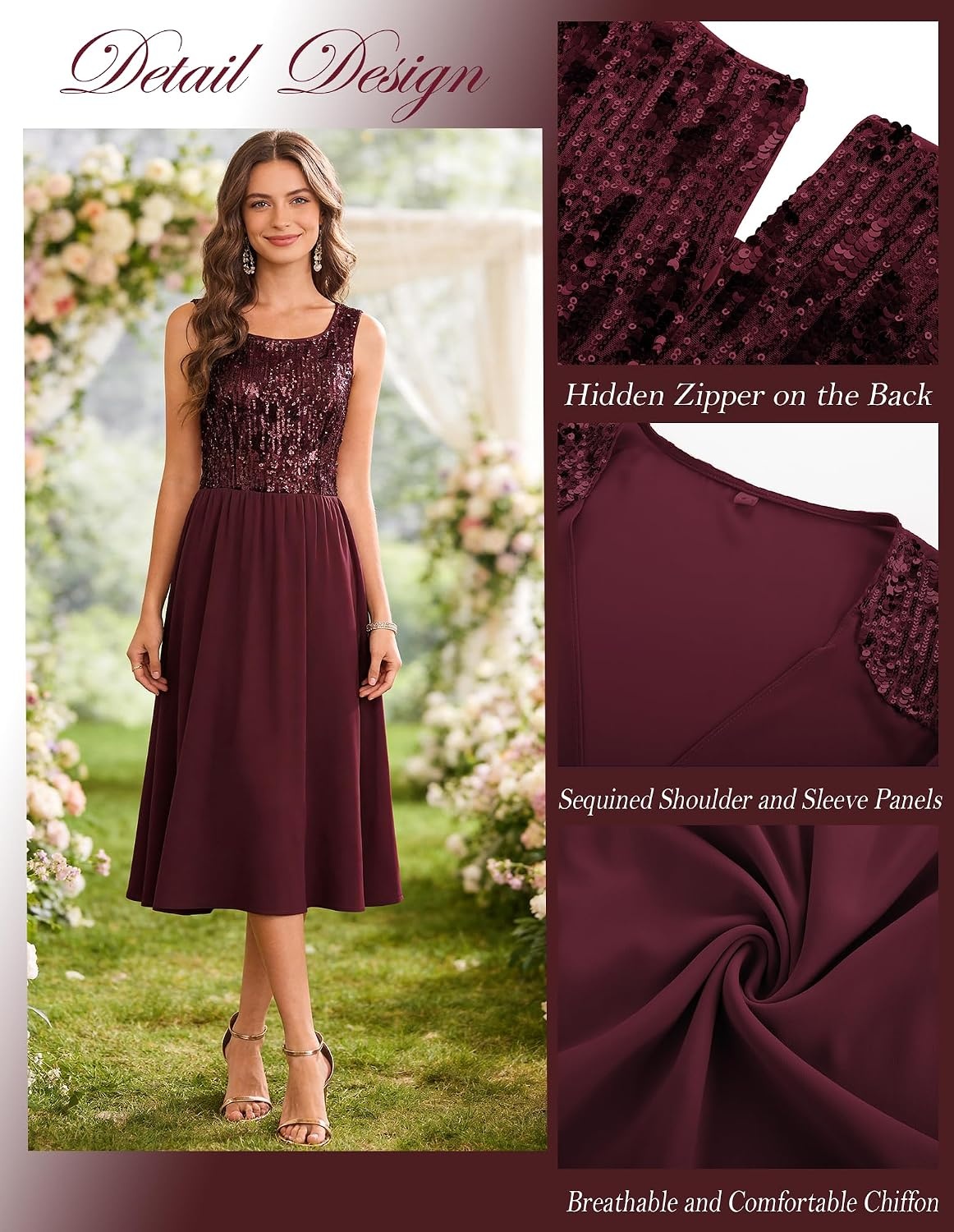 image:imageGRACE KARIN Formal Wedding Guest Dress Sequin Mother of The Bride DressesDark Red