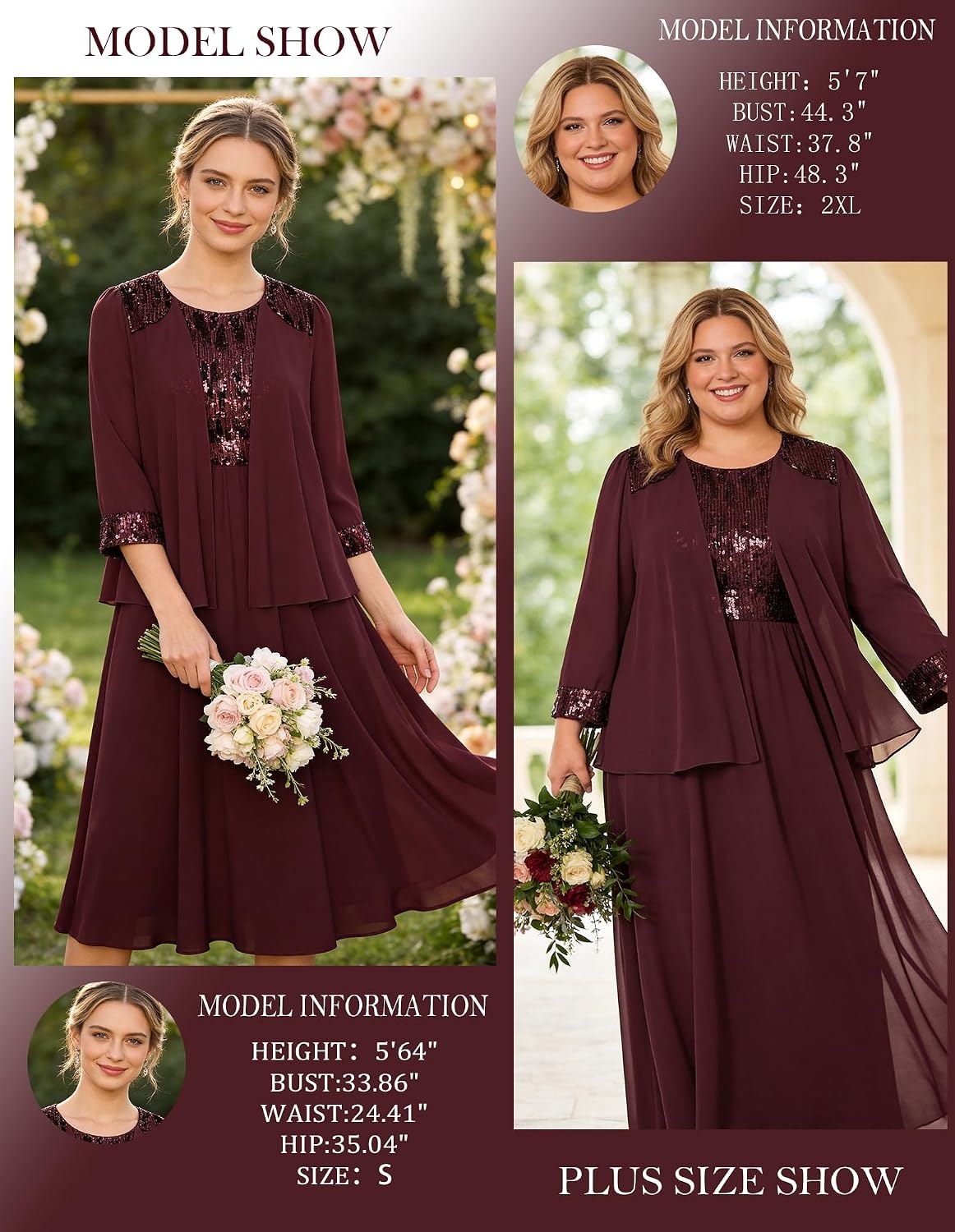 image:imageGRACE KARIN Formal Wedding Guest Dress Sequin Mother of The Bride DressesDark Red