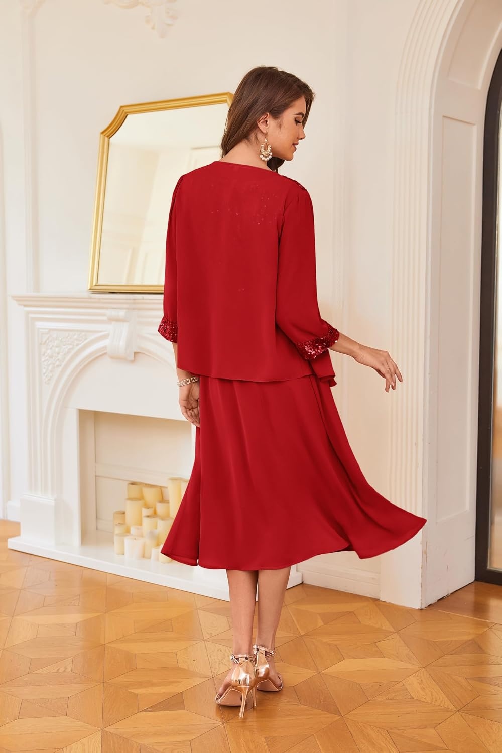 image:imageGRACE KARIN Formal Wedding Guest Dress Sequin Mother of The Bride DressesFiery Red