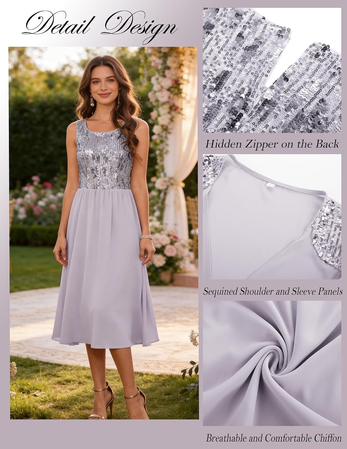 image:imageGRACE KARIN Formal Wedding Guest Dress Sequin Mother of The Bride DressesLight Gray Purple