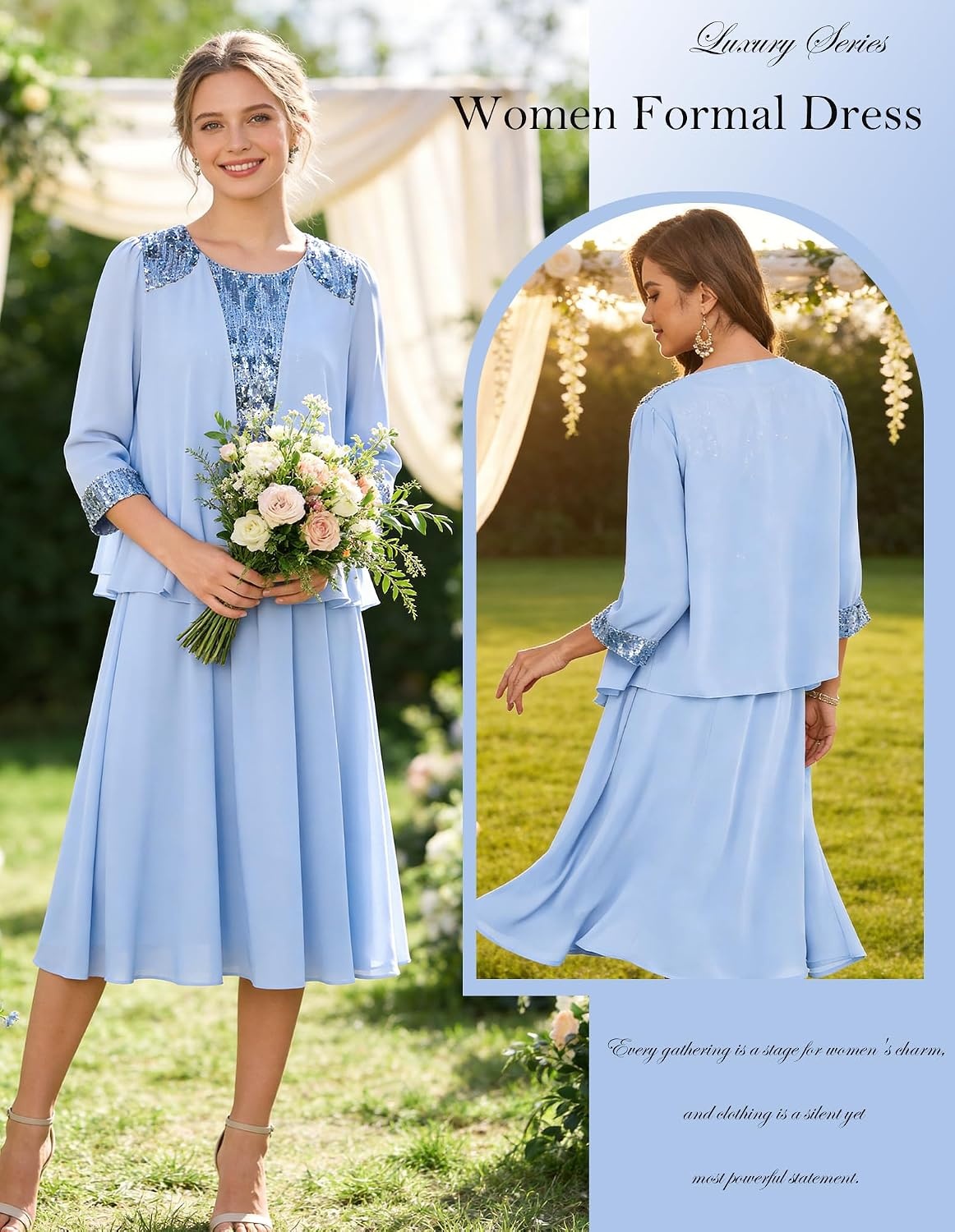 image:imageGRACE KARIN Formal Wedding Guest Dress Sequin Mother of The Bride DressesLight Sky Blue