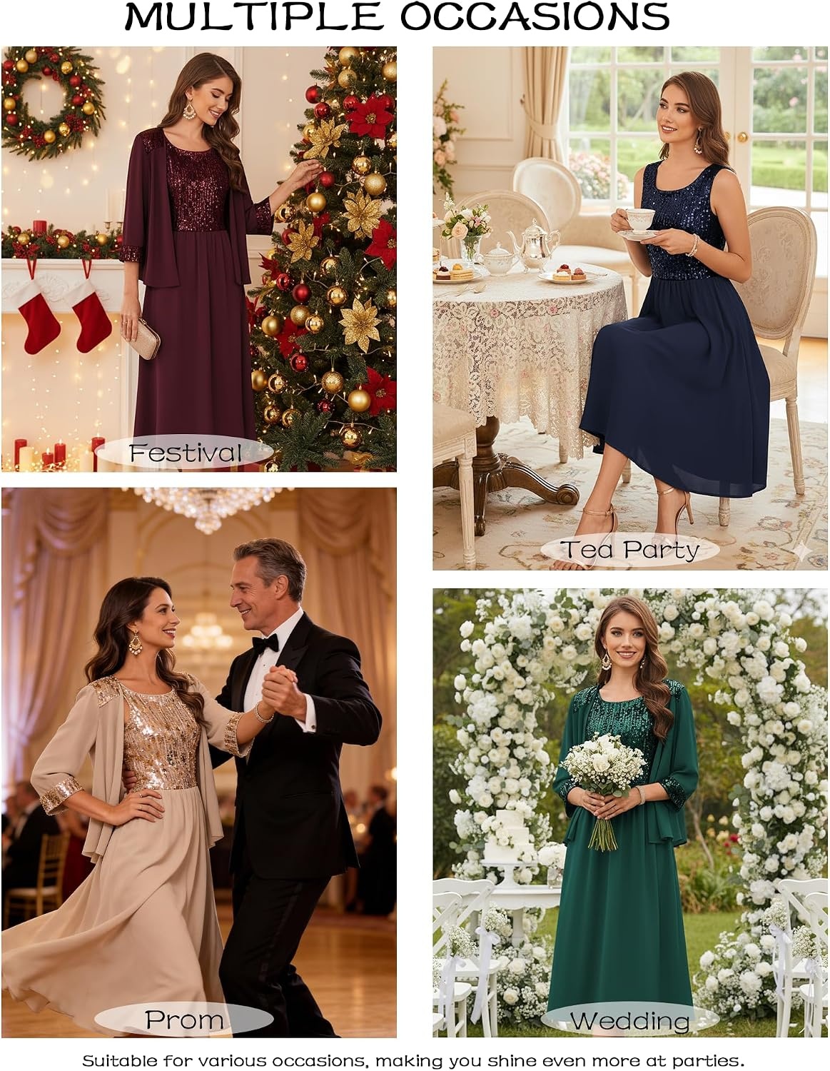image:imageGRACE KARIN Formal Wedding Guest Dress Sequin Mother of The Bride DressesNavy Blue