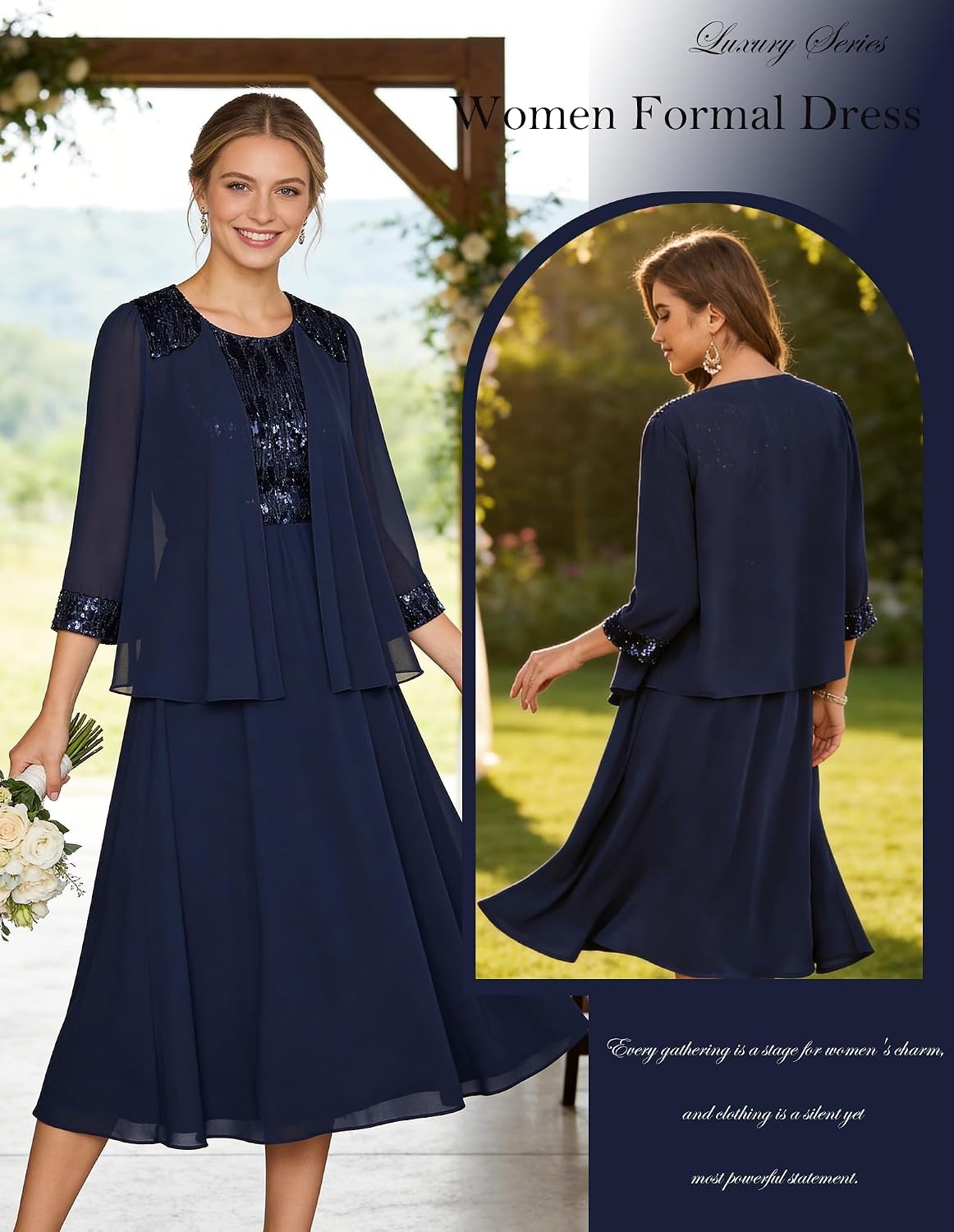 image:imageGRACE KARIN Formal Wedding Guest Dress Sequin Mother of The Bride DressesNavy Blue