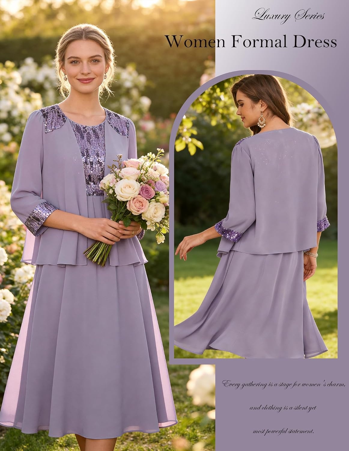 image:imageGRACE KARIN Formal Wedding Guest Dress Sequin Mother of The Bride DressesPurple Gray