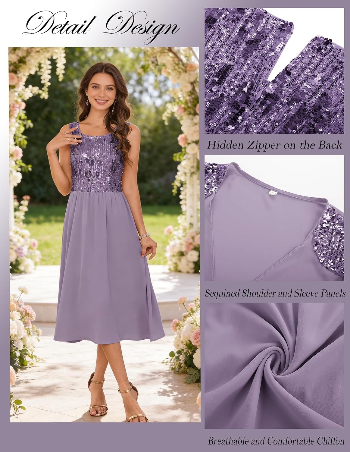 image:imageGRACE KARIN Formal Wedding Guest Dress Sequin Mother of The Bride DressesPurple Gray