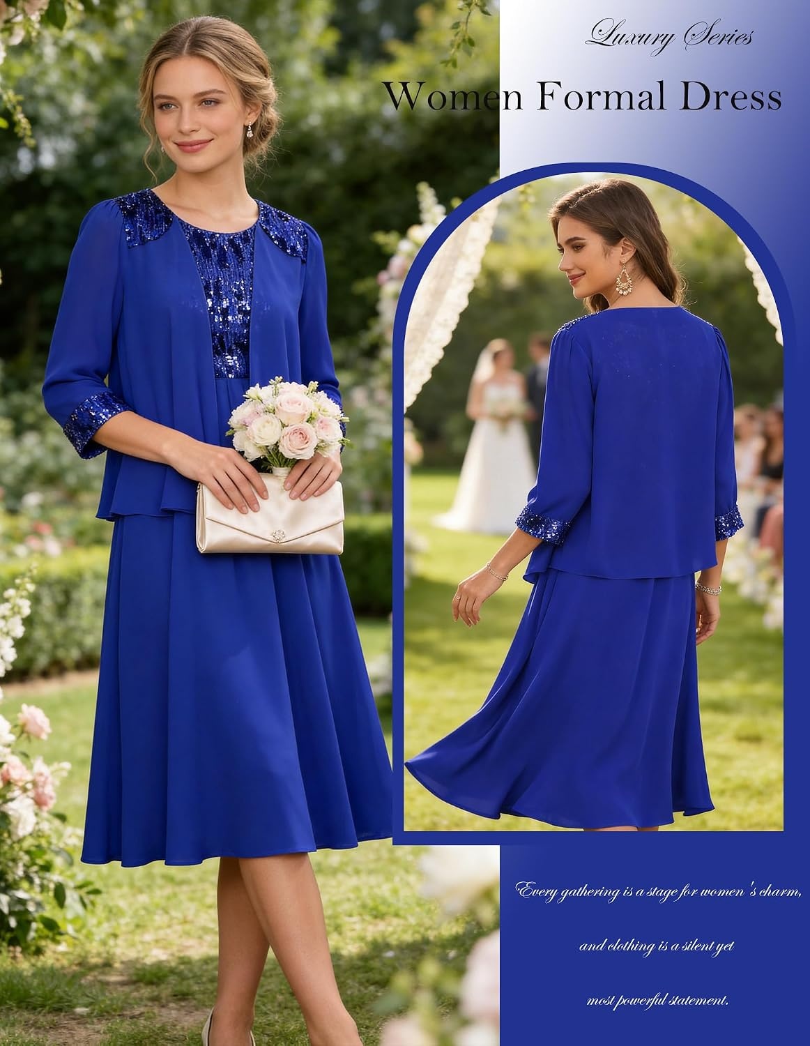 image:imageGRACE KARIN Formal Wedding Guest Dress Sequin Mother of The Bride DressesRoyal Blue