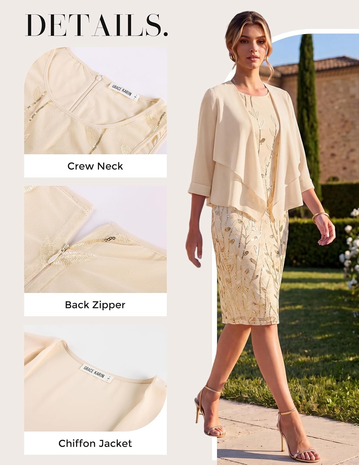 image:imageGRACE KARIN Mother of The Bride Groom Dresses Wedding Guest DressChampagne Gold