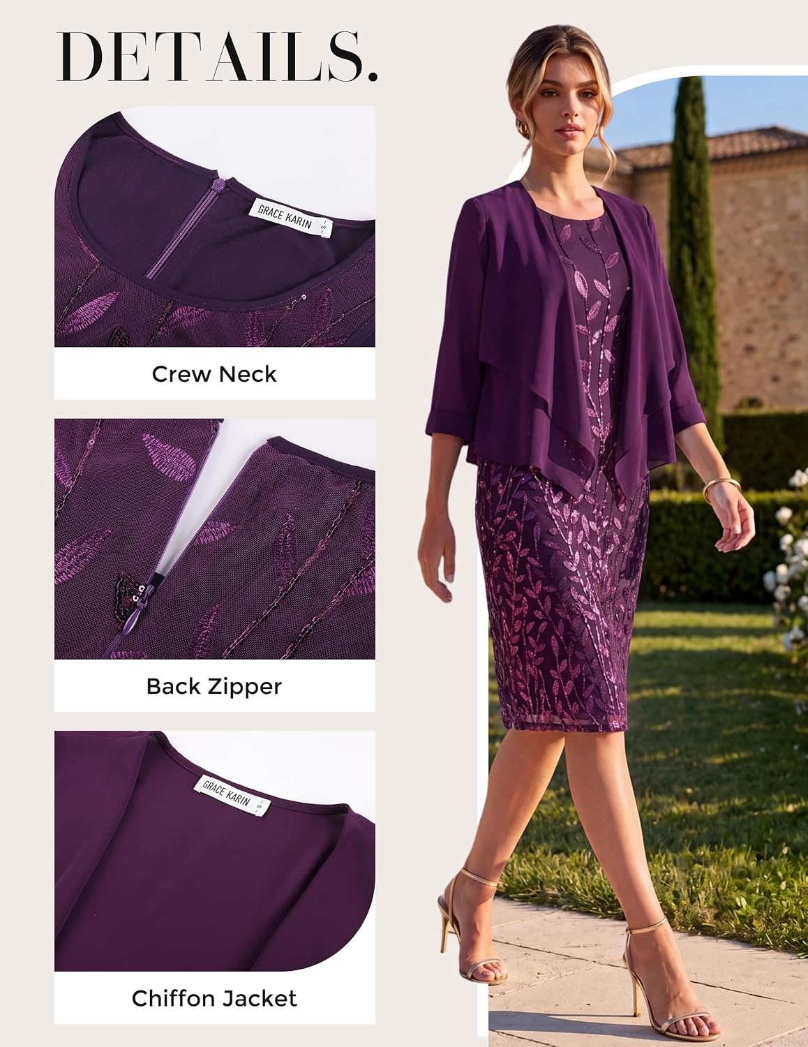 image:imageGRACE KARIN Mother of The Bride Groom Dresses Wedding Guest DressDeep Purple