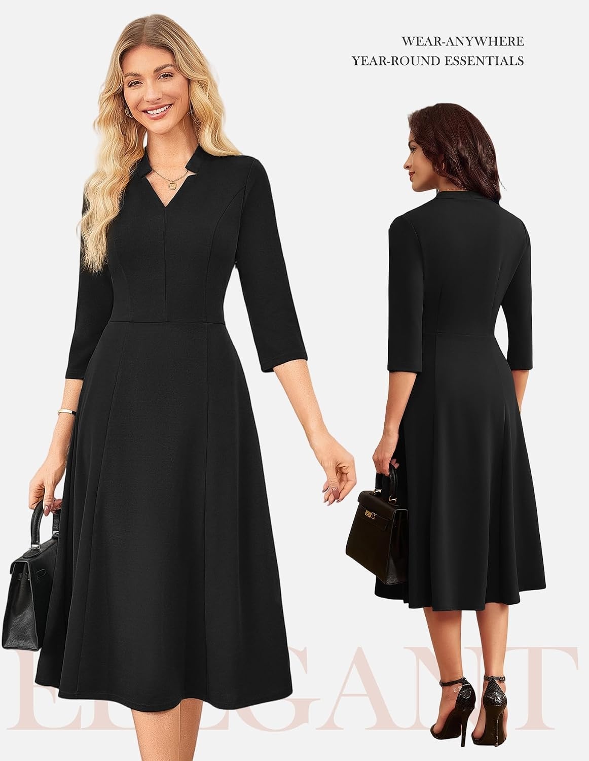 image:imageGRACE KARIN Women 34 Sleeve Work Church Dress with PocketBlack