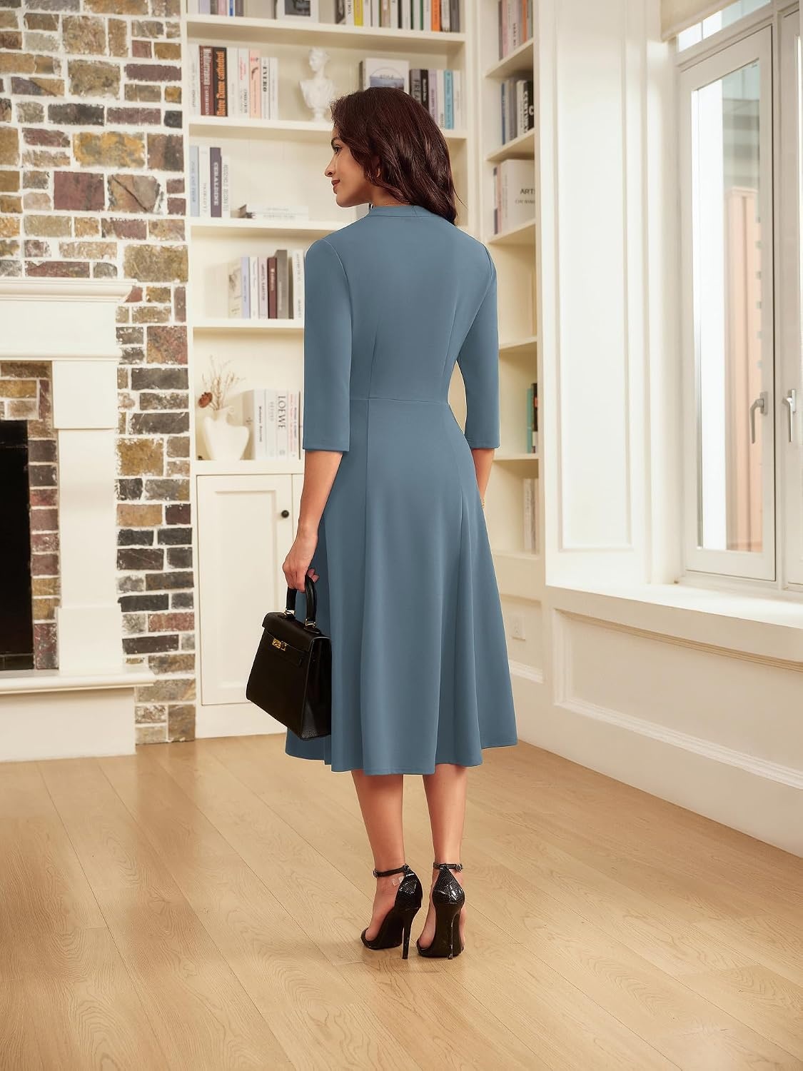 image:imageGRACE KARIN Women 34 Sleeve Work Church Dress with PocketDark Gray