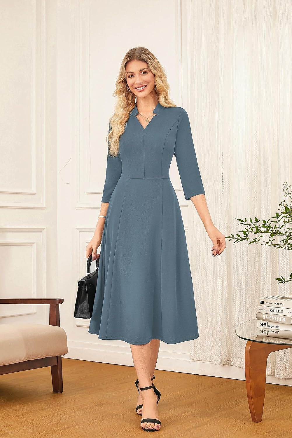 image:imageGRACE KARIN Women 34 Sleeve Work Church Dress with PocketDark Gray