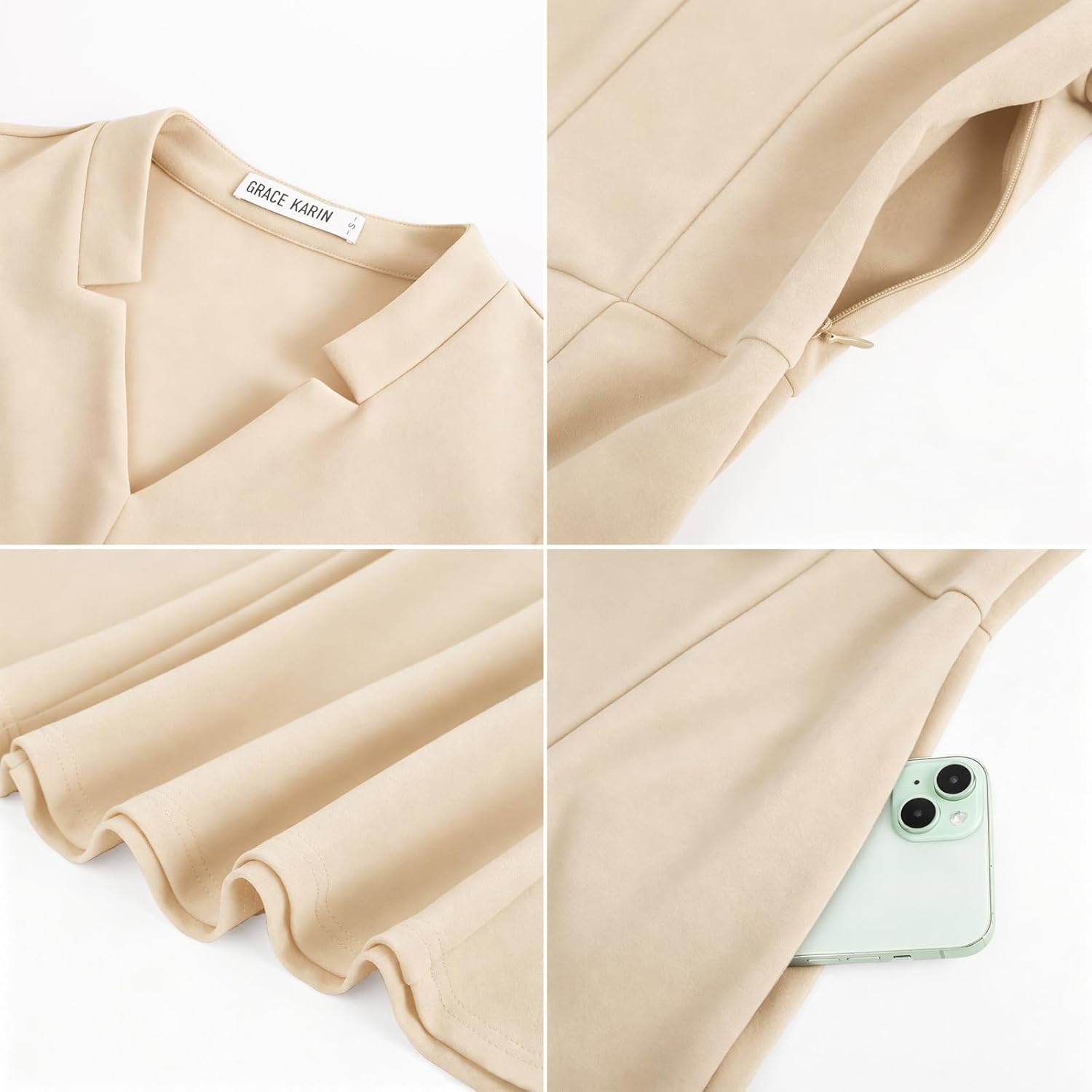 image:imageGRACE KARIN Women 34 Sleeve Work Church Dress with PocketOyster White