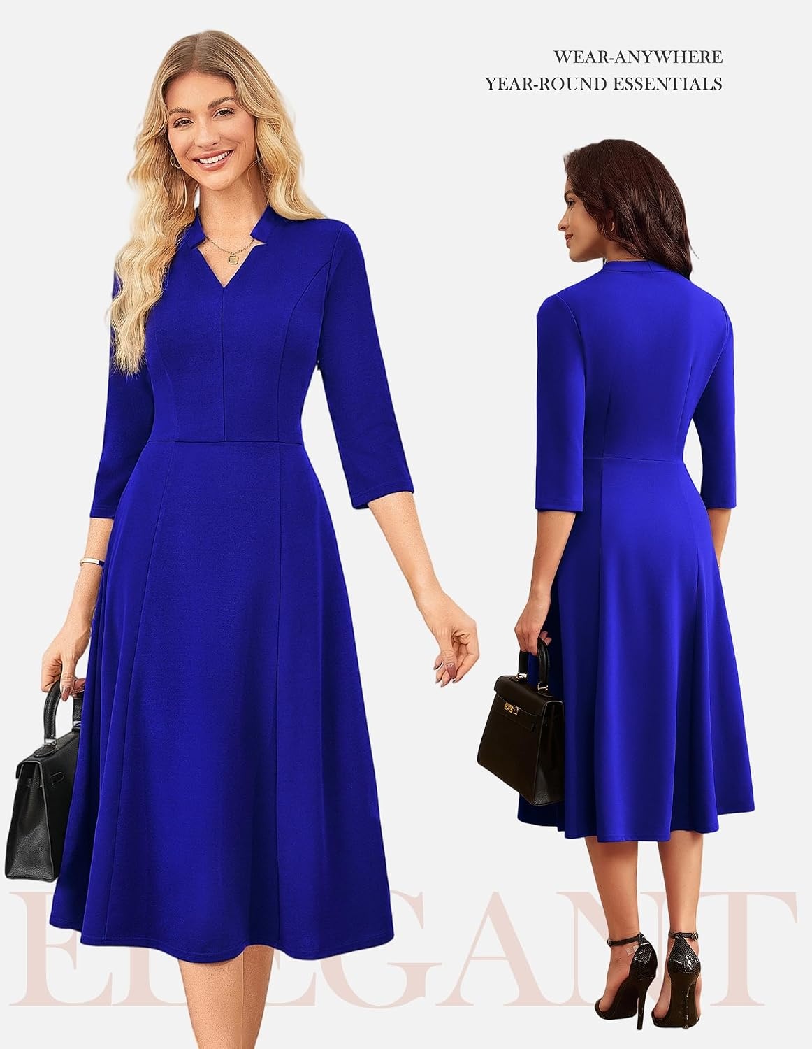 image:imageGRACE KARIN Women 34 Sleeve Work Church Dress with PocketRoyal Blue
