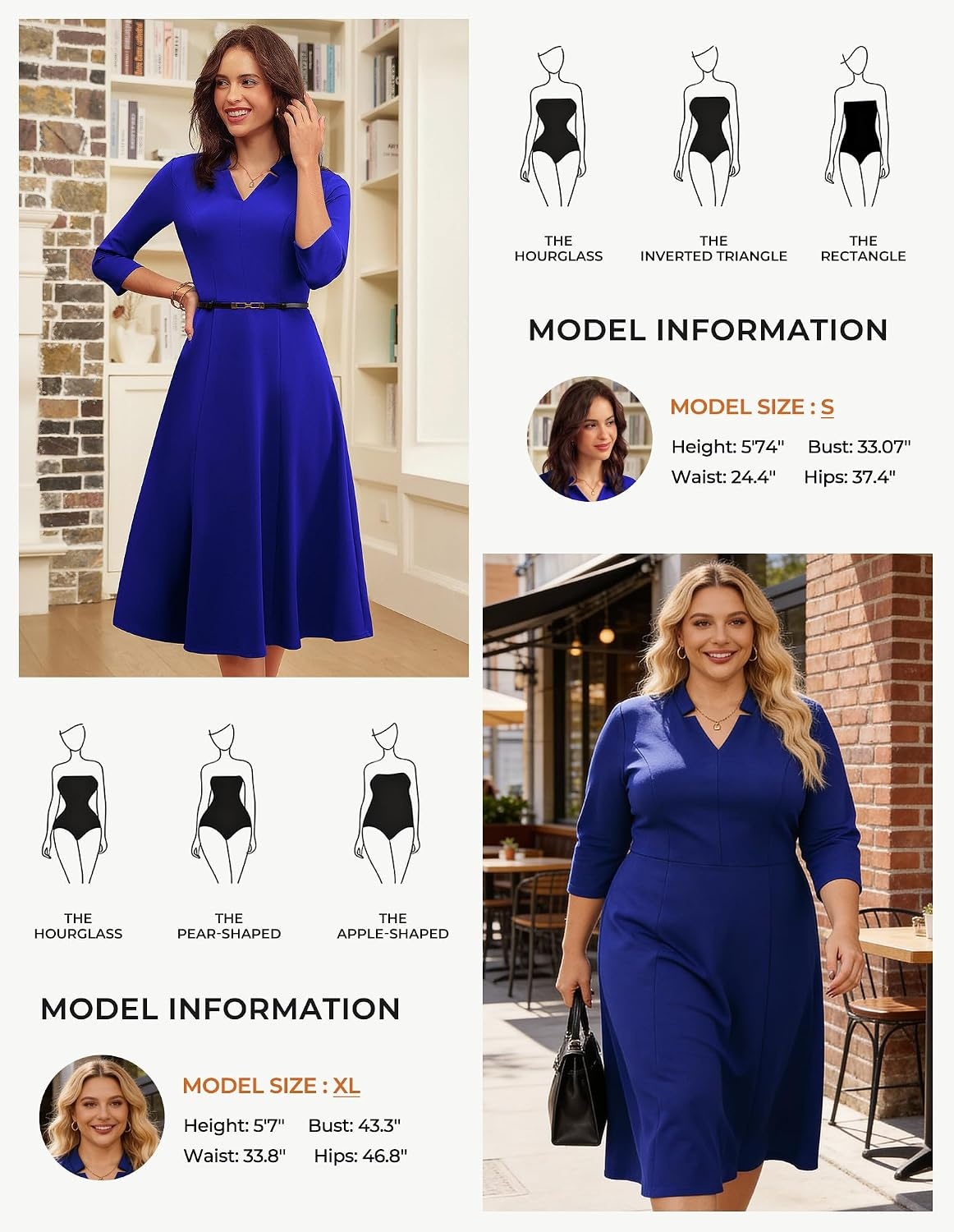 image:imageGRACE KARIN Women 34 Sleeve Work Church Dress with PocketRoyal Blue