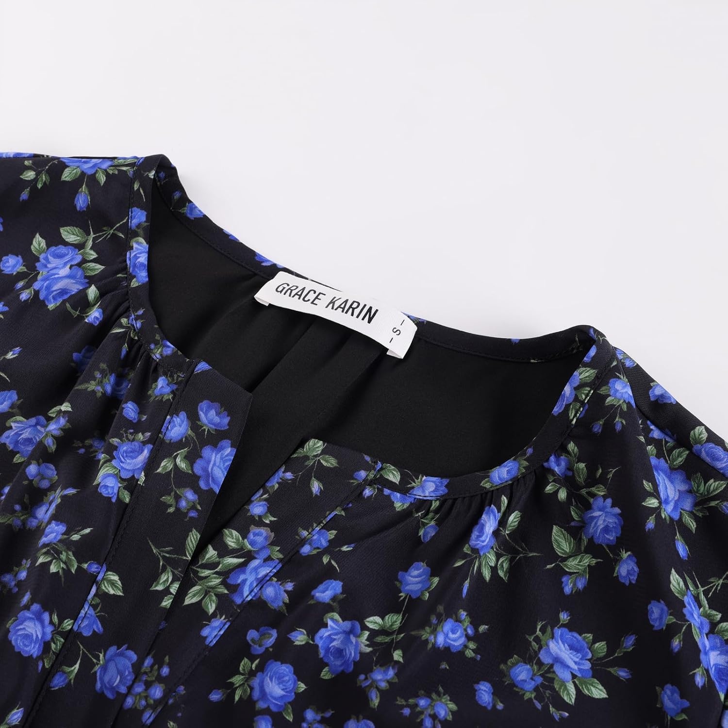 image:imageGRACE KARIN Womens 2026 Fall Maxi Chiffon Floral Casual DressBlack Blue Floral