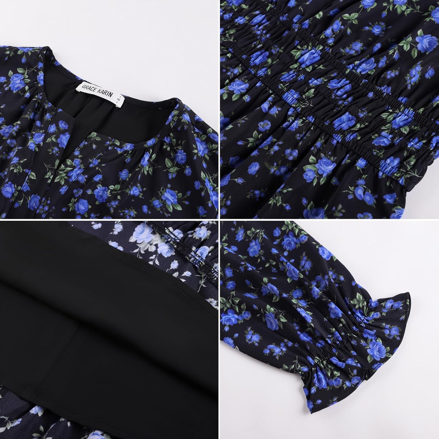 image:imageGRACE KARIN Womens 2026 Fall Maxi Chiffon Floral Casual DressBlack Blue Floral