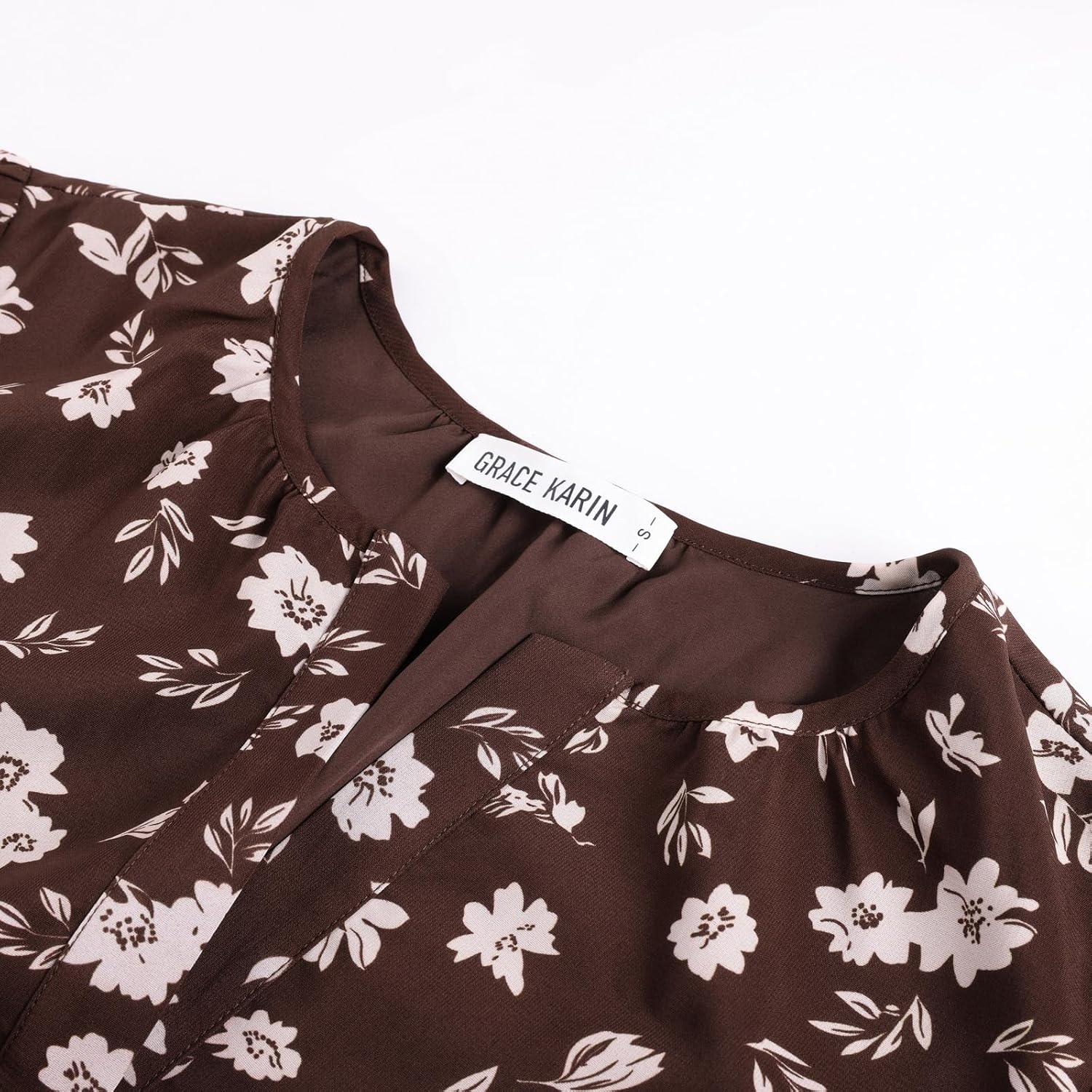 image:imageGRACE KARIN Womens 2026 Fall Maxi Chiffon Floral Casual DressBrown White Floral