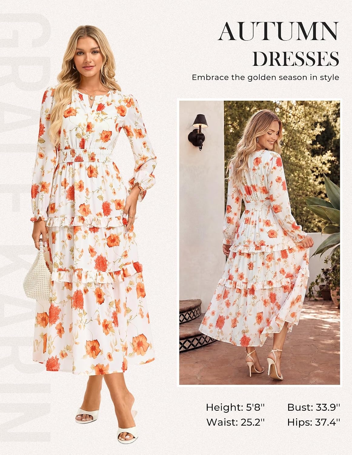 image:imageGRACE KARIN Womens 2026 Fall Maxi Chiffon Floral Casual DressOrange Floral