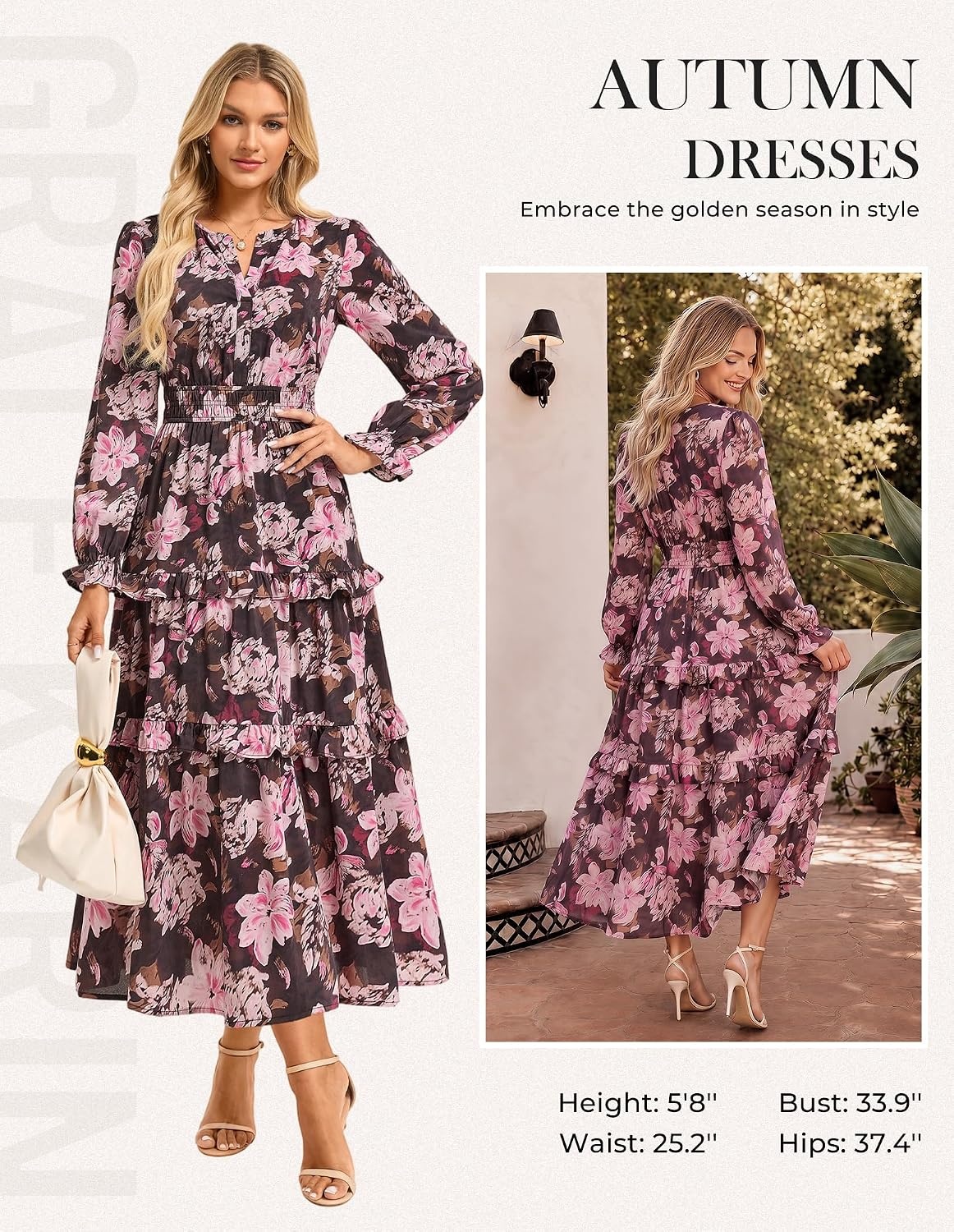 image:imageGRACE KARIN Womens 2026 Fall Maxi Chiffon Floral Casual DressPink Black Floral