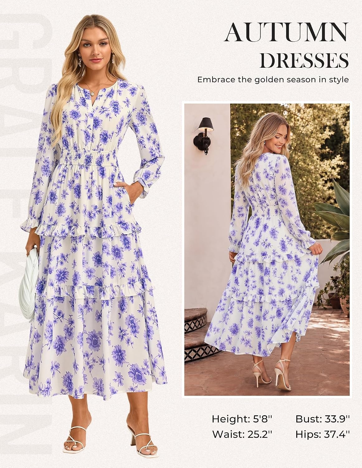 image:imageGRACE KARIN Womens 2026 Fall Maxi Chiffon Floral Casual DressPurple Floral