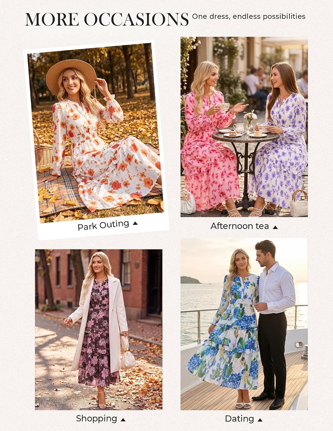 image:imageGRACE KARIN Womens 2026 Fall Maxi Chiffon Floral Casual DressRed Floral