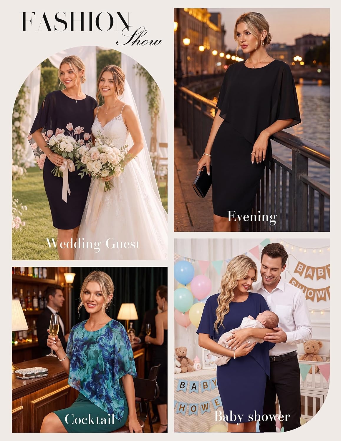 image:imageGRACE KARIN Womens Chiffon Cape Wedding Guest Mother of The Bride DressBlack