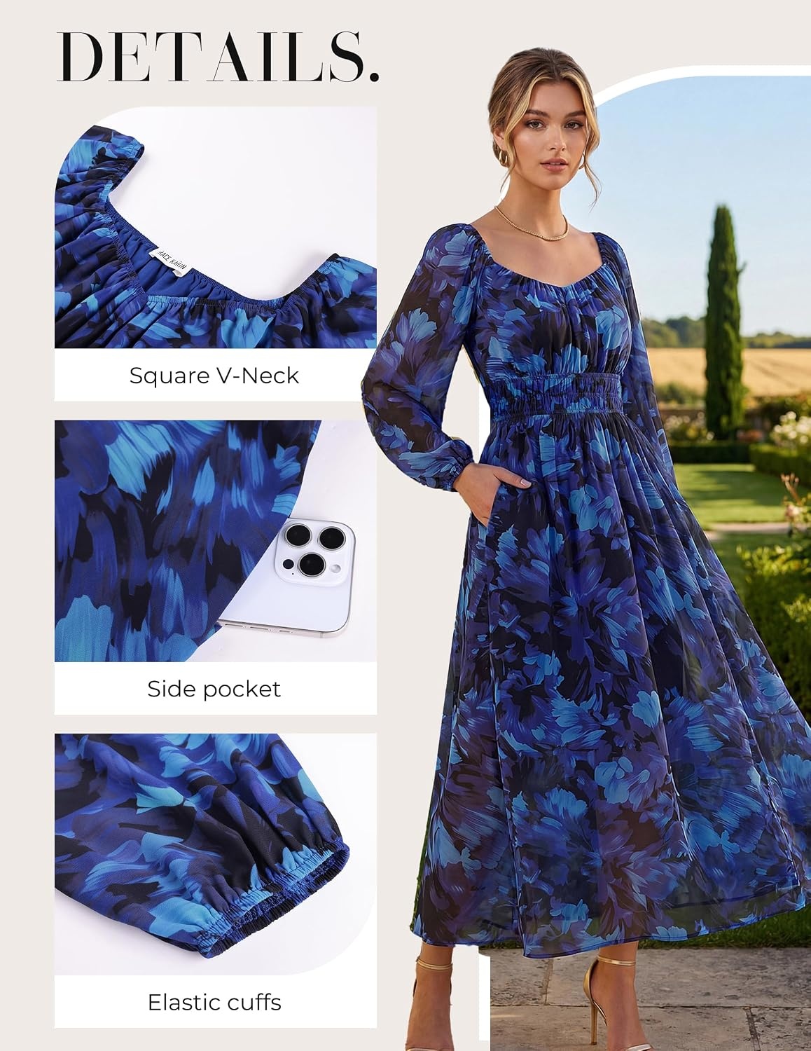 image:imageGRACE KARIN Womens Fall Long Sleeve Floral Wedding Guest Maxi DressRoyal Blue