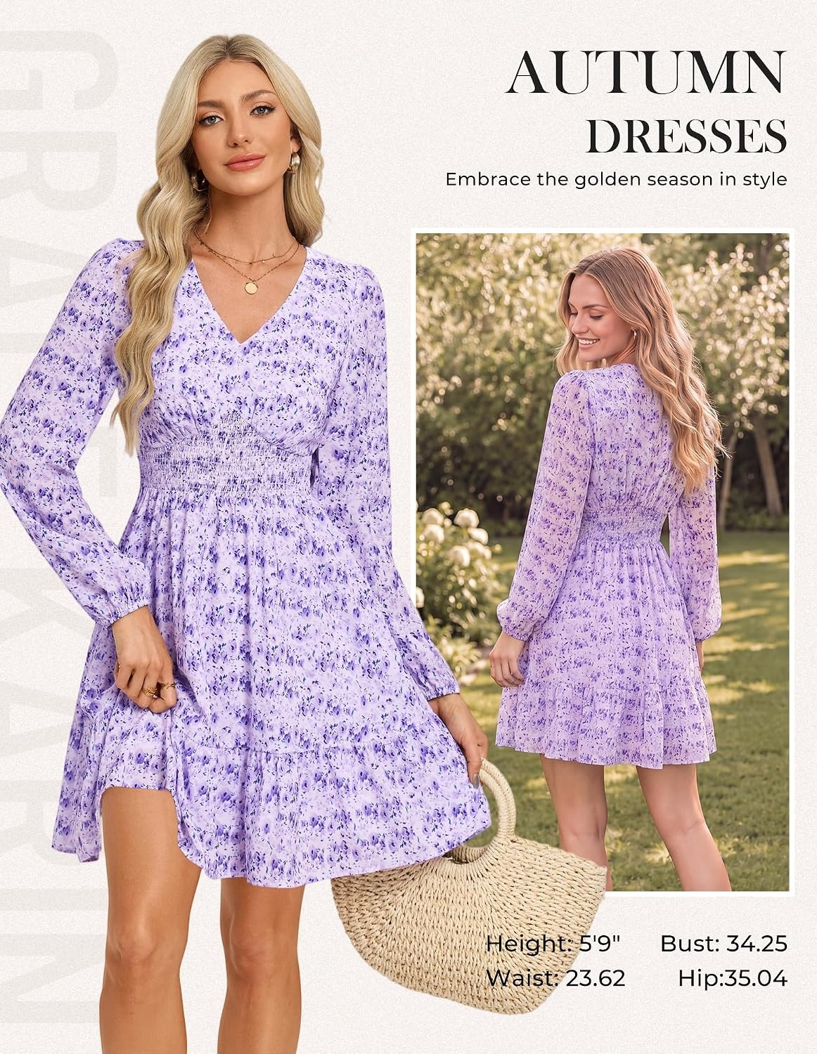 image:imageGRACE KARIN Womens Fall Long Sleeve Mini Dress 2026Purple Floral
