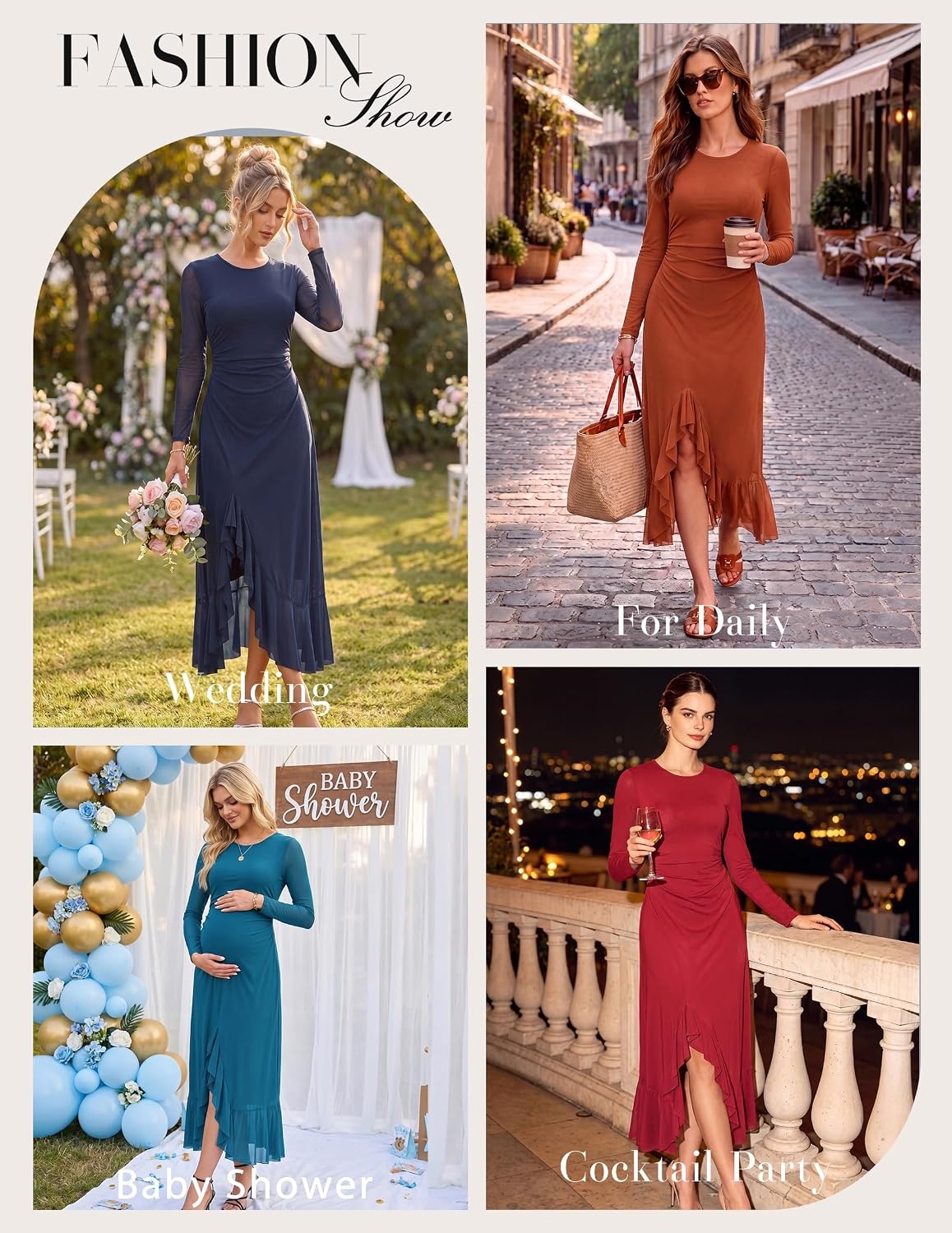image:imageGRACE KARIN Womens Fall Wedding Guest Dress Long Sleeve Maxi Mesh DressesBlack
